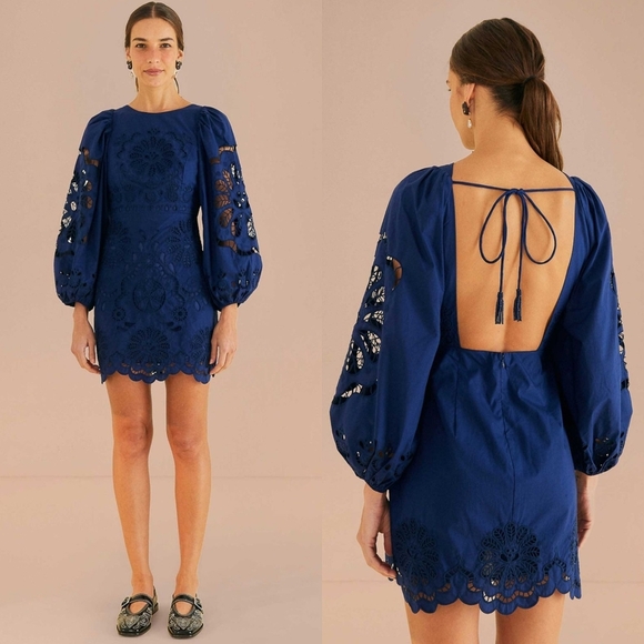 FARM Rio Flowery Richelieu Mini Dress Blue - Picture 1 of 7